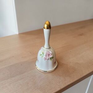 Towle Fine Bone China Hand Bell Hand Painted Pink Roses 22K Gold Trim 